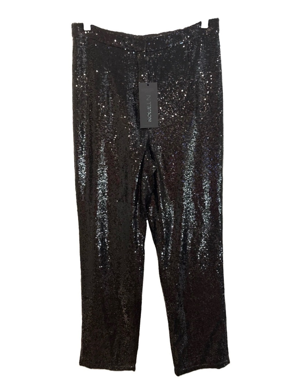 NOVA LUXE Women’s Black Sequin Solid Flat Front Dress Pants M NWT